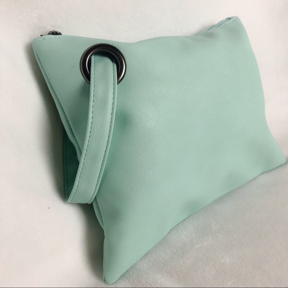 Mint Green Large Zippered Wristlet Purse